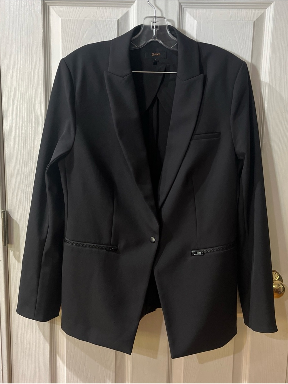 Quince Scuba Blazer Black Ponte Travel Size Large EUC